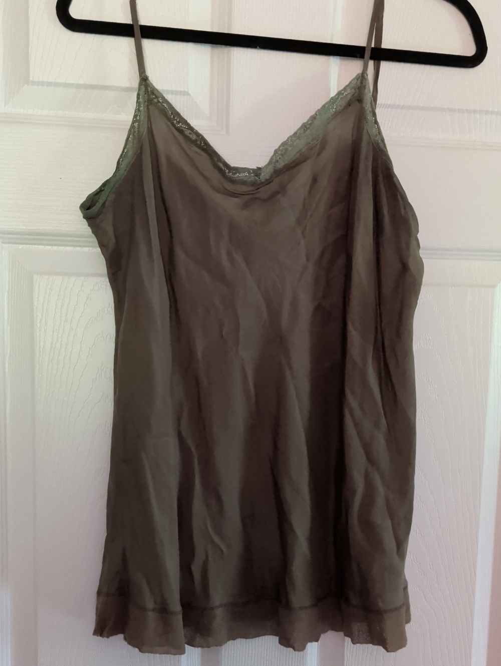 Green Silk Genuine 100% With Lace Detail Camisole Blouse Tank Top Real Plus Size
